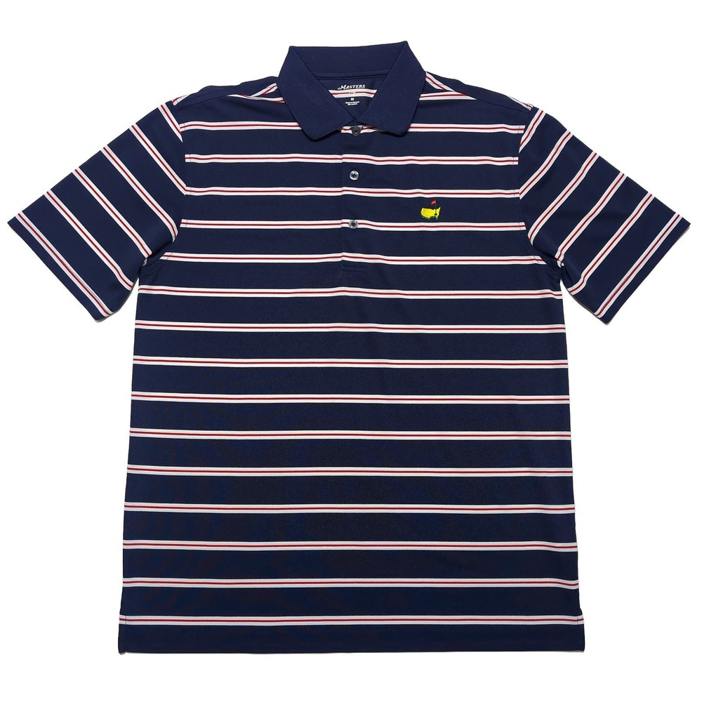 MASTERS TECH Performance Polo Shirt Blue Red Striped Medium M